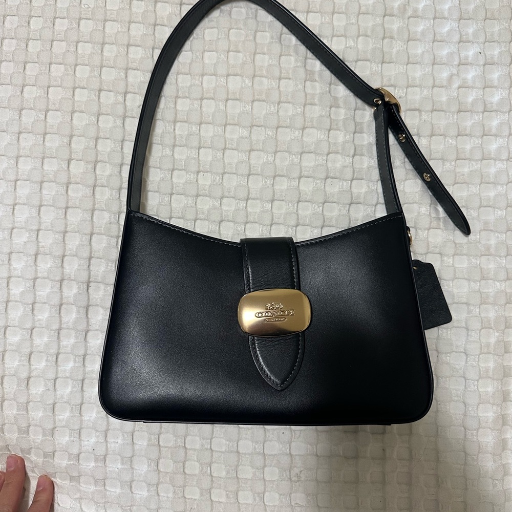 Coach Eliza Black Shoulder Bag with Gold Accent